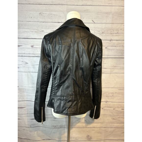 Black Faux Leather Moto Jacket Guess Size Medium - Picture 4 of 10